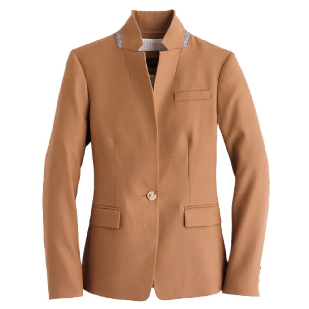 NWT JCrew Regent Blazer Jacket Womens 0 P  Camel Tan Wool Flannel One Button NEW